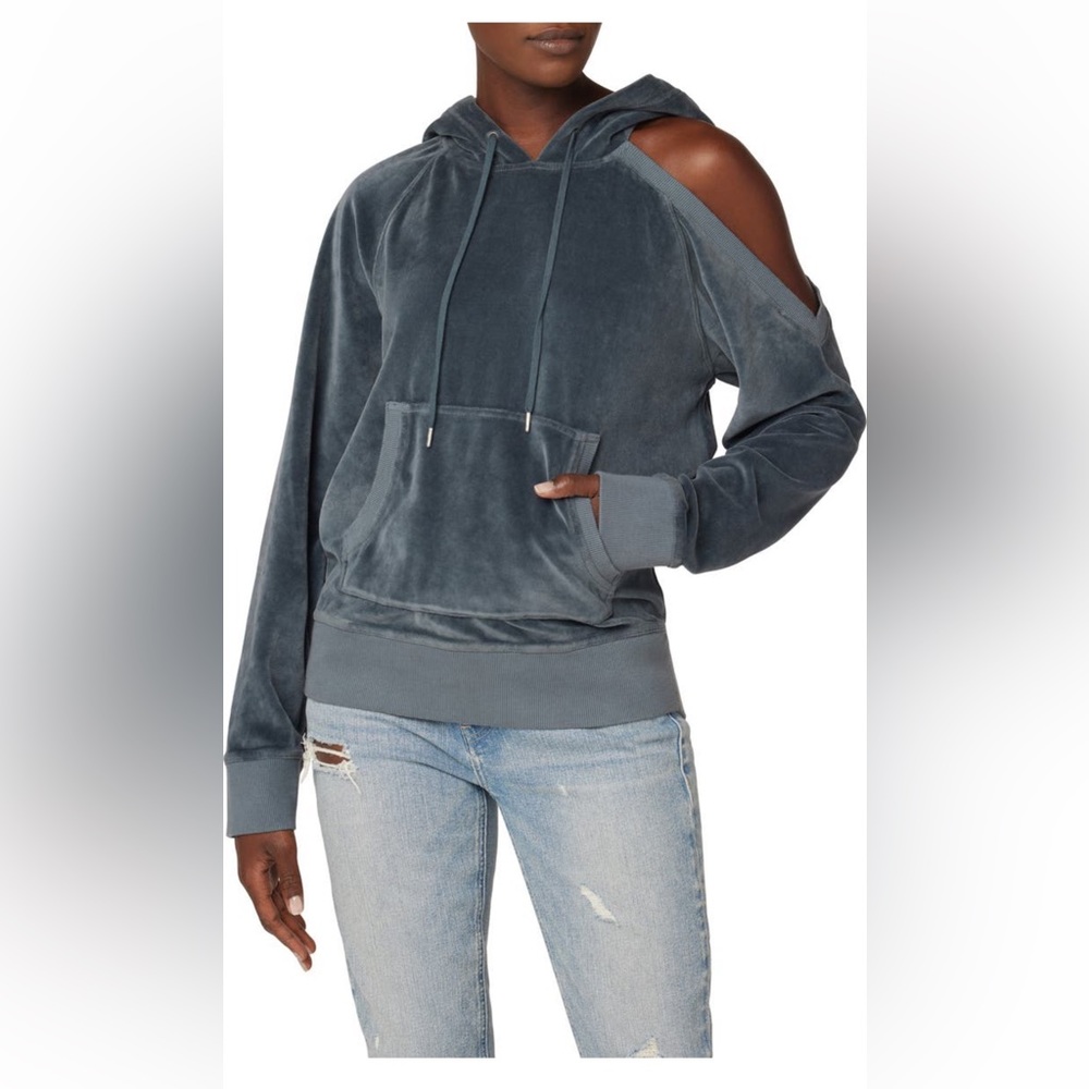 Hudson Jeans cold shoulder velour hoodie